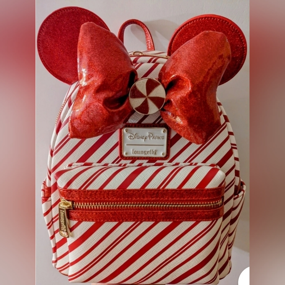 Disney Red and White Striped Kids Backpack with Bow